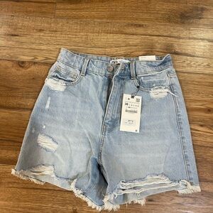 Zara Faded Blue Ripped Jean Shorts